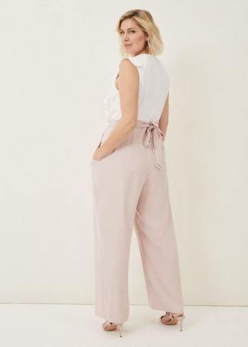 Phase Eight Linda Frill Jumpsuit White/Rose USA | 7251649-IP